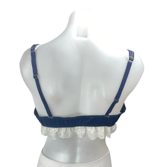 Urban Outfitters Out From Under Blue Lace Cowgirl Logic Denim Plunge Bralette L - Picture 3 of 5